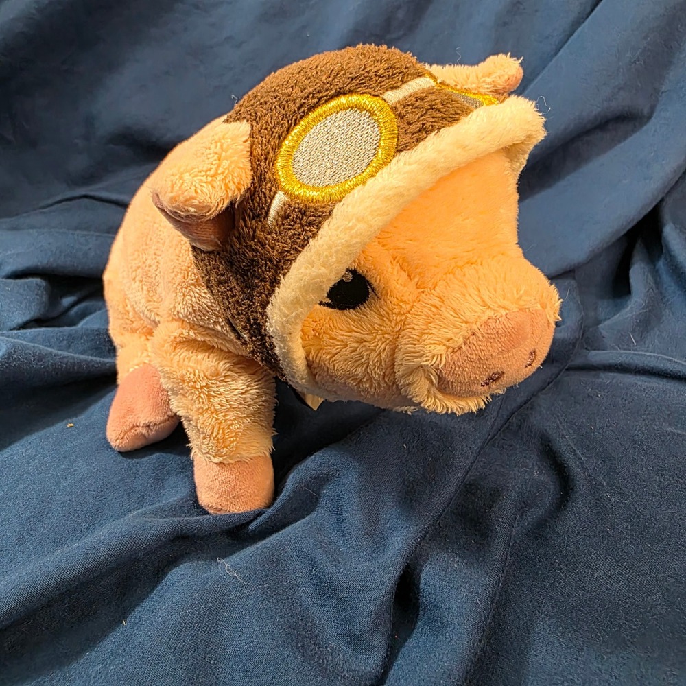 Compendium Aviator Pig Plush Toy Kids 7in Peach Brown Pilot Hat Goggles